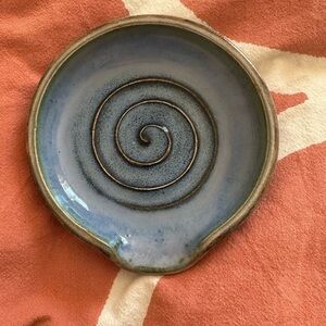 Handcrafted Blue Spiral Ceramic Spoon rest.